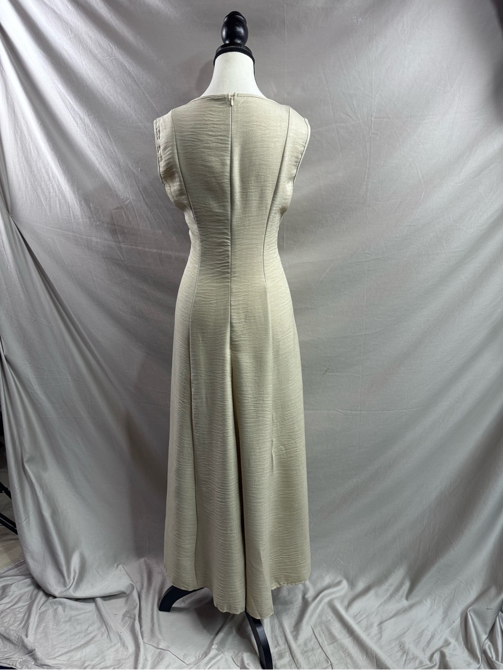 Split Pleated Waist A-Line Dress Beige - Picture 9 of 9
